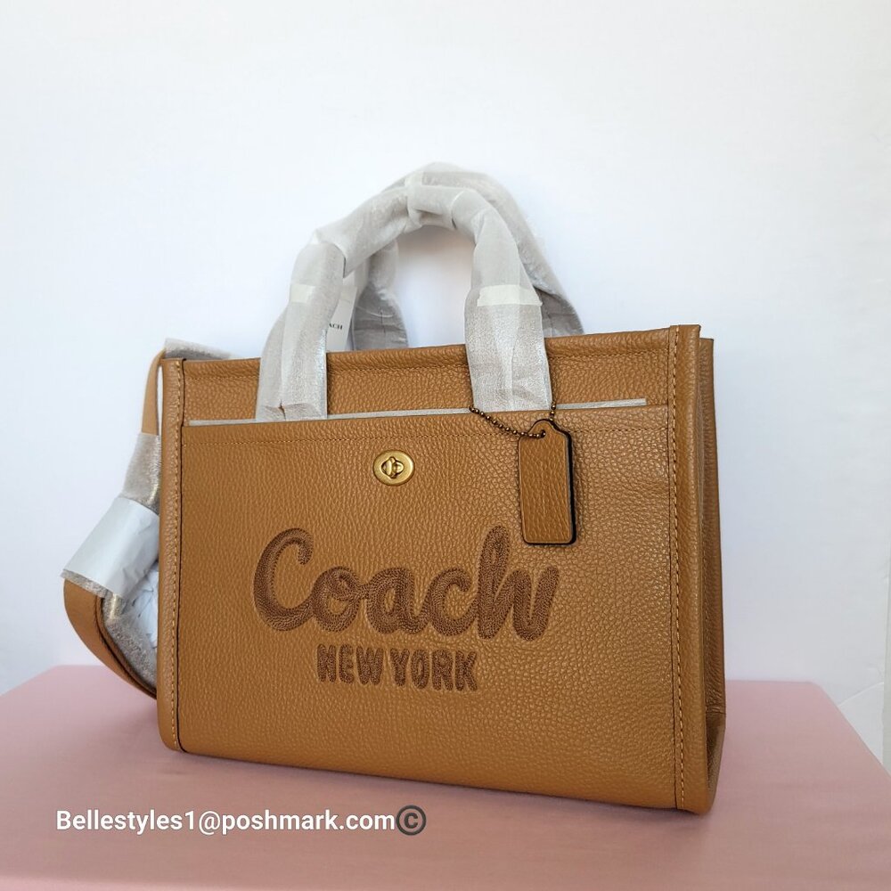 COACH Bubble Leather Cargo MEDIUM Tote w Webbing Strap- Honey Brown⭐ - Picture 3 of 16